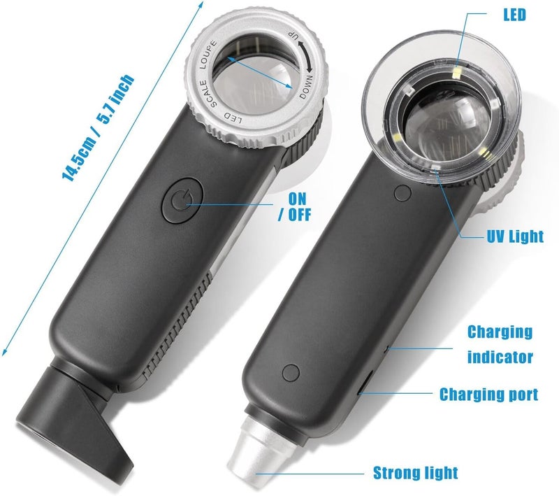 Amoper 30X Jewelry Loupe with 7 Light, USB Rechargeable Foldable Handheld Magnifying Glass with Jade Appraisal Flashlight for Jewelry Appraisal, Coins, Gemstones - Image 2